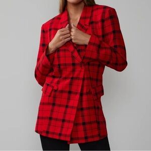 New York & company red/black Double Breasted Plaid Blazer size medium